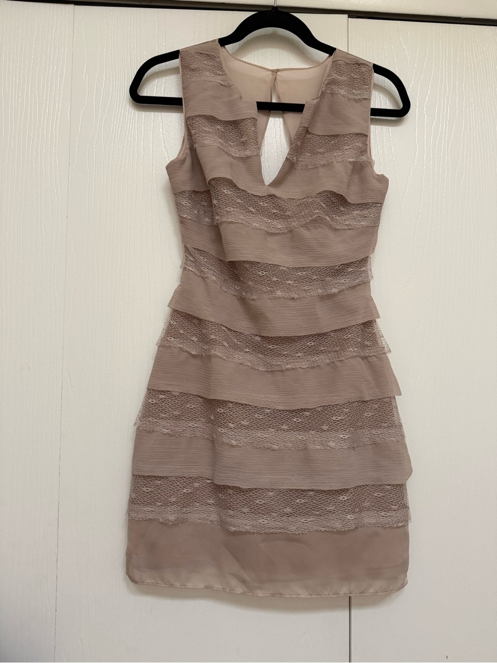 BCBGMaxAzria Taupe Layered Lace Mini Dress